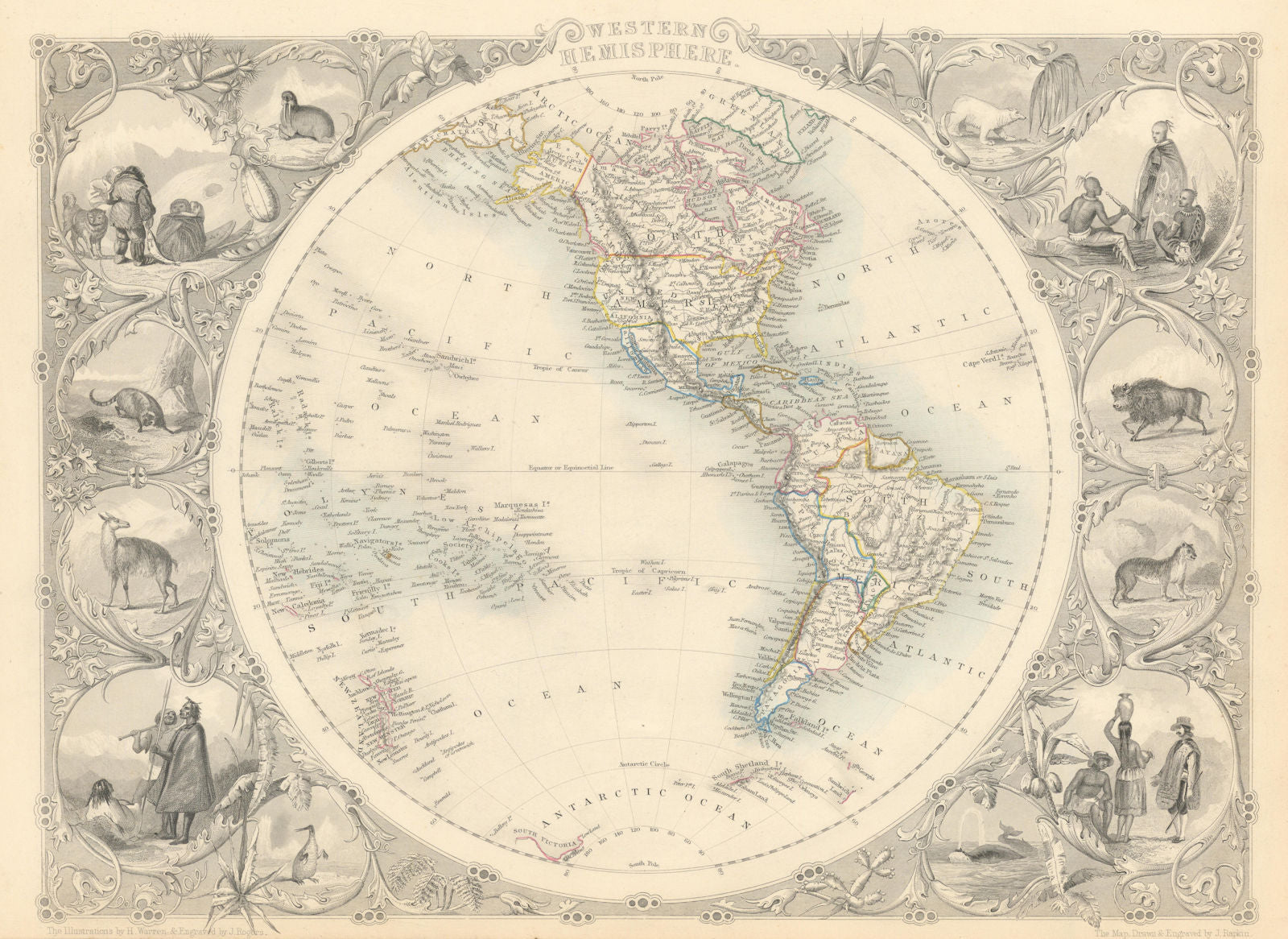 WESTERN HEMISPHERE. Shows Russian America, Gran Colombia.TALLIS/RAPKIN 1851 map